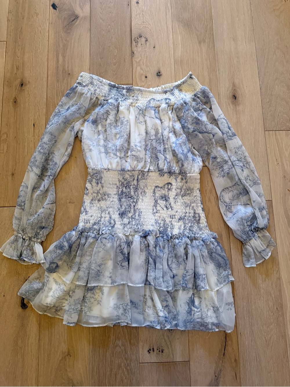 Vici collection - Blue & White Off-Shoulder Ruffle Mini Dress
